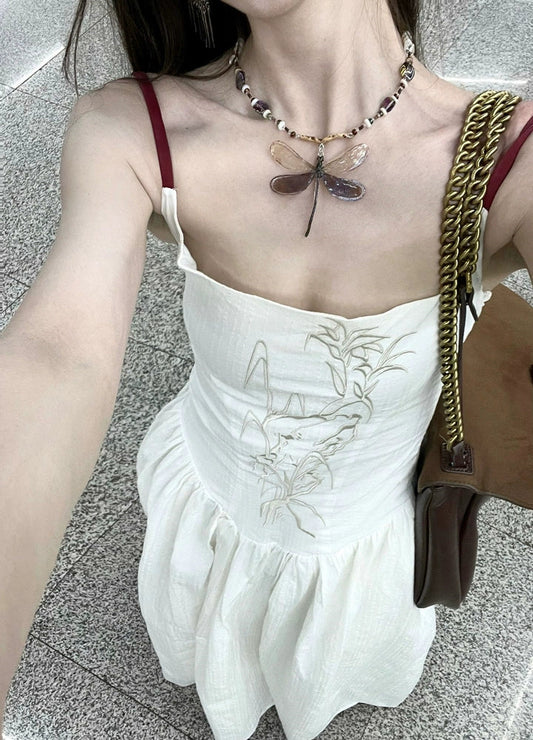 Chinese-Style Embroidery Cotton Backless Sundress