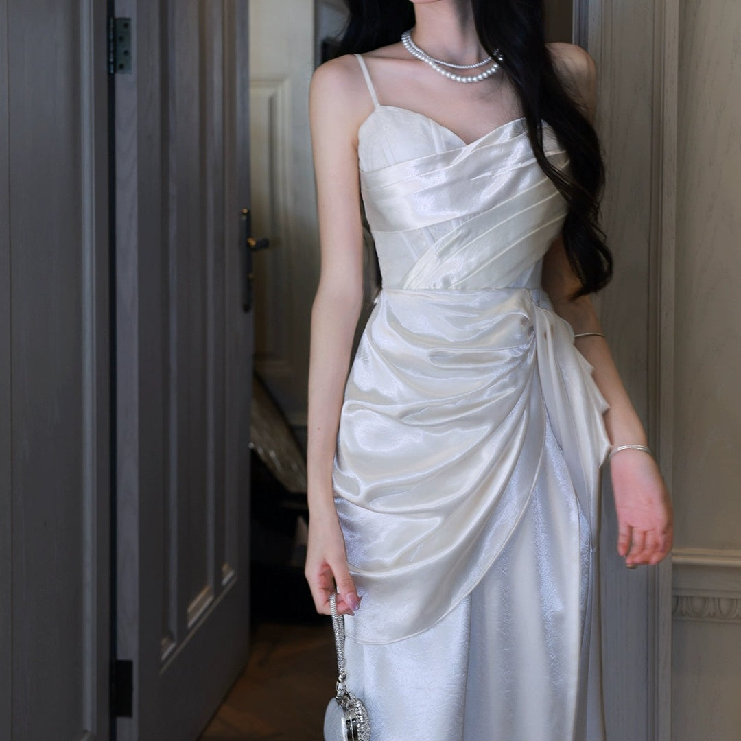 French Satin Lace Formal Gown Dress