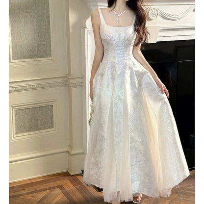 Floral Jacquard Mesh Tank Gown Prom Dress