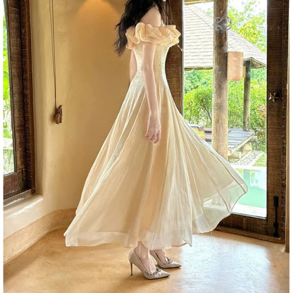 French Ruffle One Shoulder Gown Dress