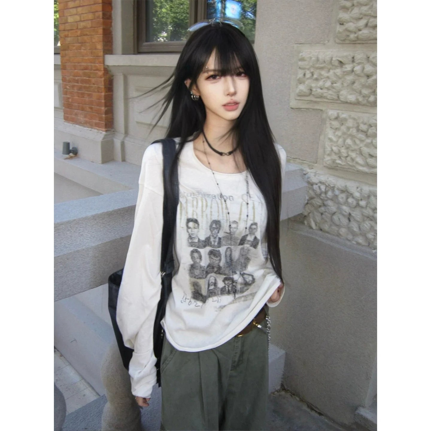 Y2K Aesthetic Sheer Snow Cotton Long Sleeve T-Shirt Autumn Slim Fit Cropped Base Layer Top