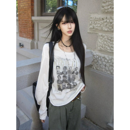 Y2K Aesthetic Sheer Snow Cotton Long Sleeve T-Shirt Autumn Slim Fit Cropped Base Layer Top