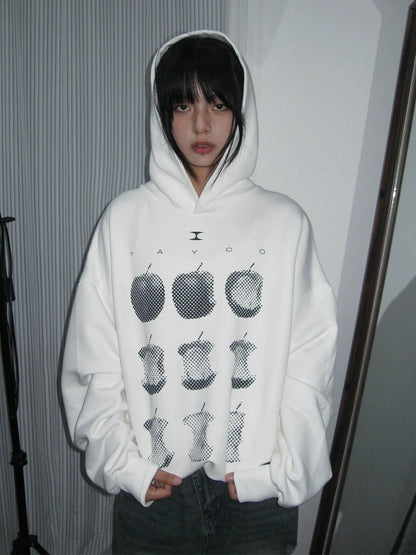 Retro White Hoodie Apple Print