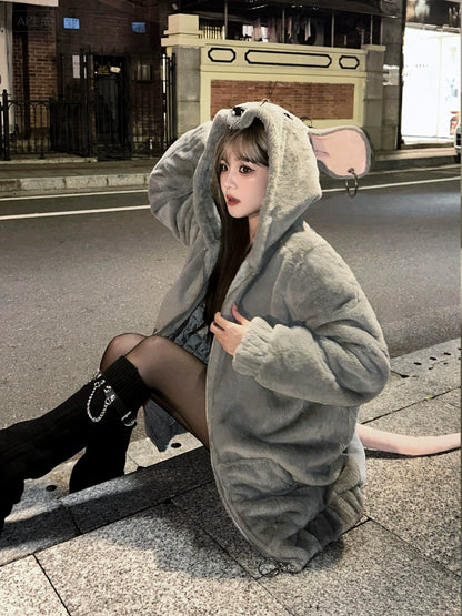 Punk Mouse Ear Faux Fur Coat