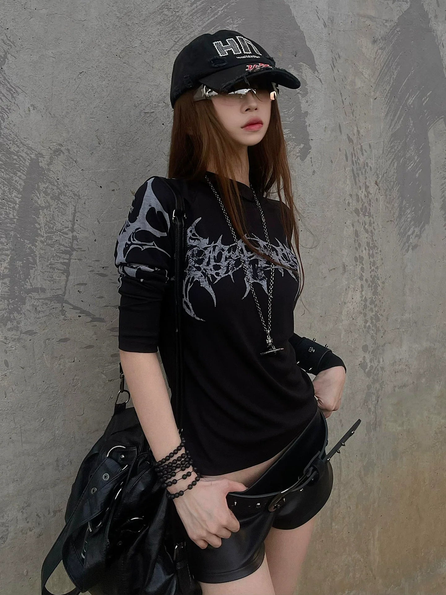 Y2K Black Fitted Long Sleeve Layering Top