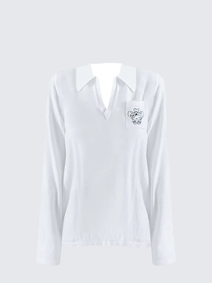 Korean Collared Knit Long Sleeve Tee