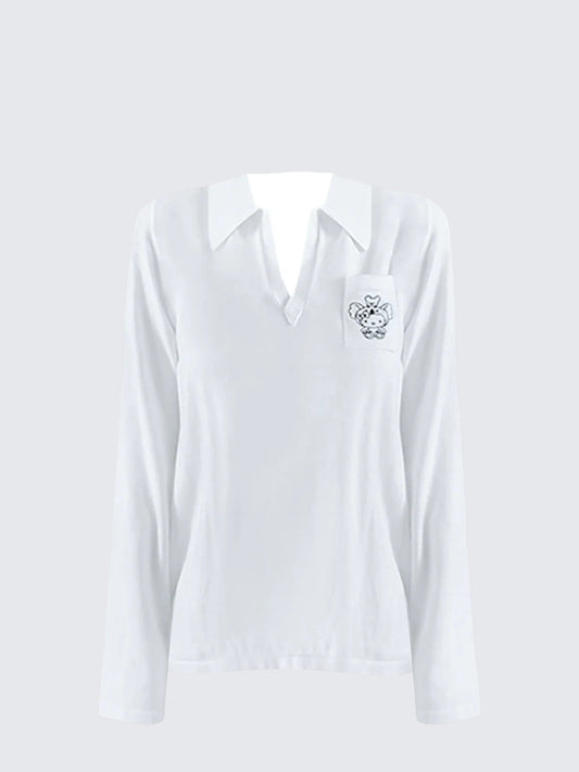 Korean Collared Knit Long Sleeve Tee