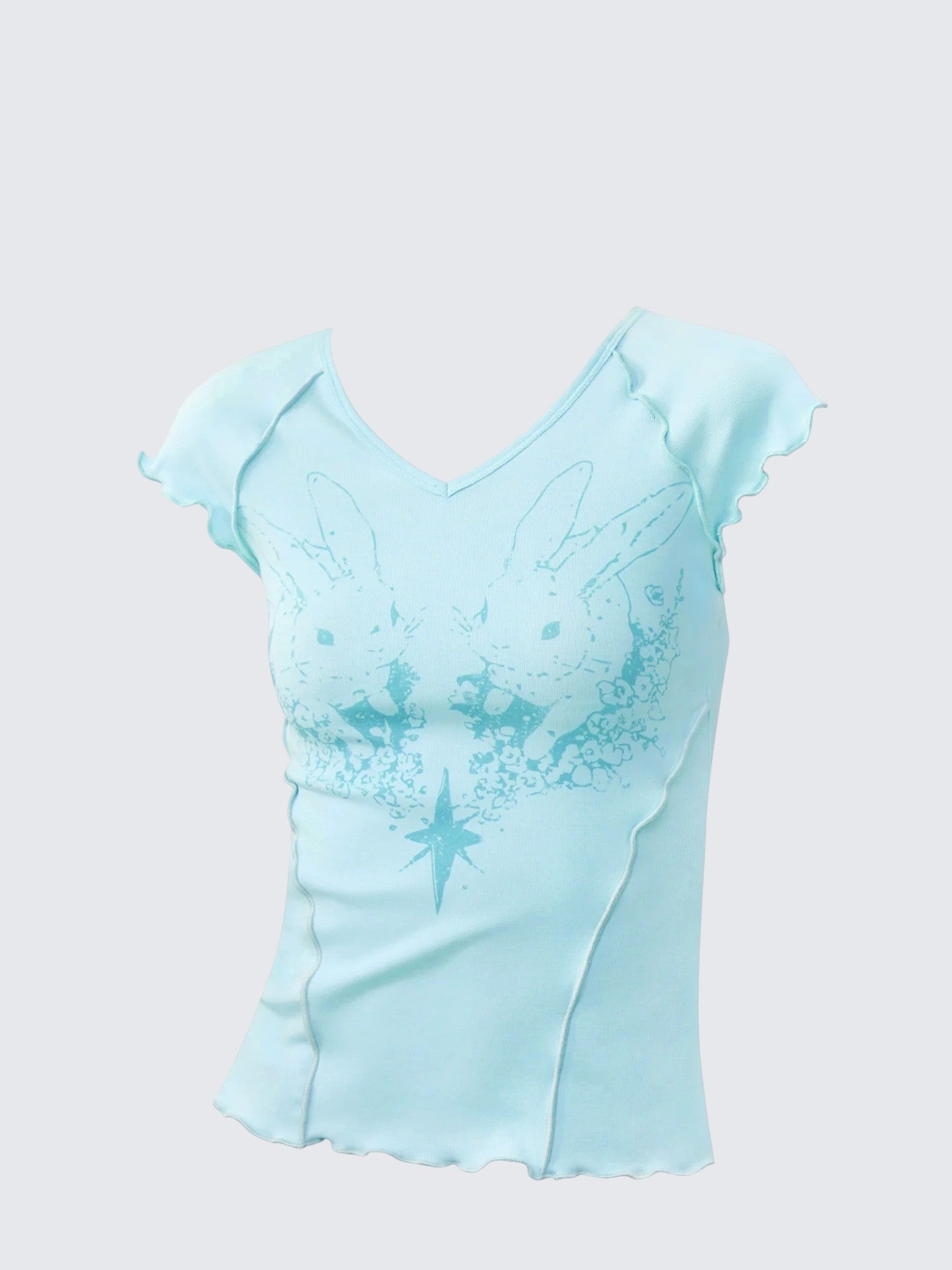 American Rabbit Print Ruffle V-Neck Tee