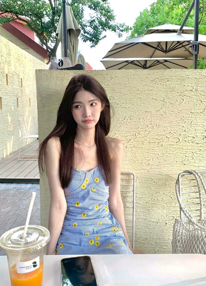 Striped Halter-Neck Open-Back Maxi Dress