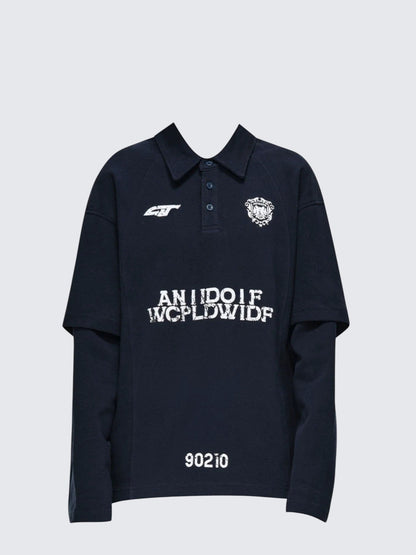 Street Style Layered Polo Long Sleeve Tee Women