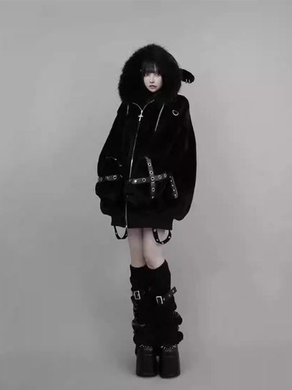 Y2K Lamb Ear Faux Fur Coat