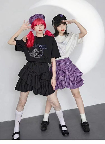 Black Skirt + Suspender Waist Chain Two-Piece Set Subculture Punk Y2K E-girl Gothic Harajuku High-Waisted Asymmetrical A-line Skirt