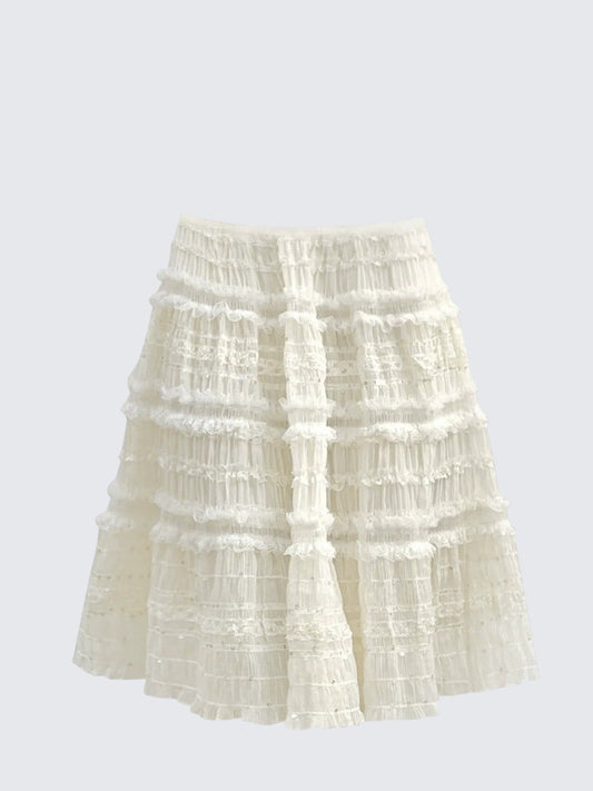 French Lace Pleated A-Line Skirt