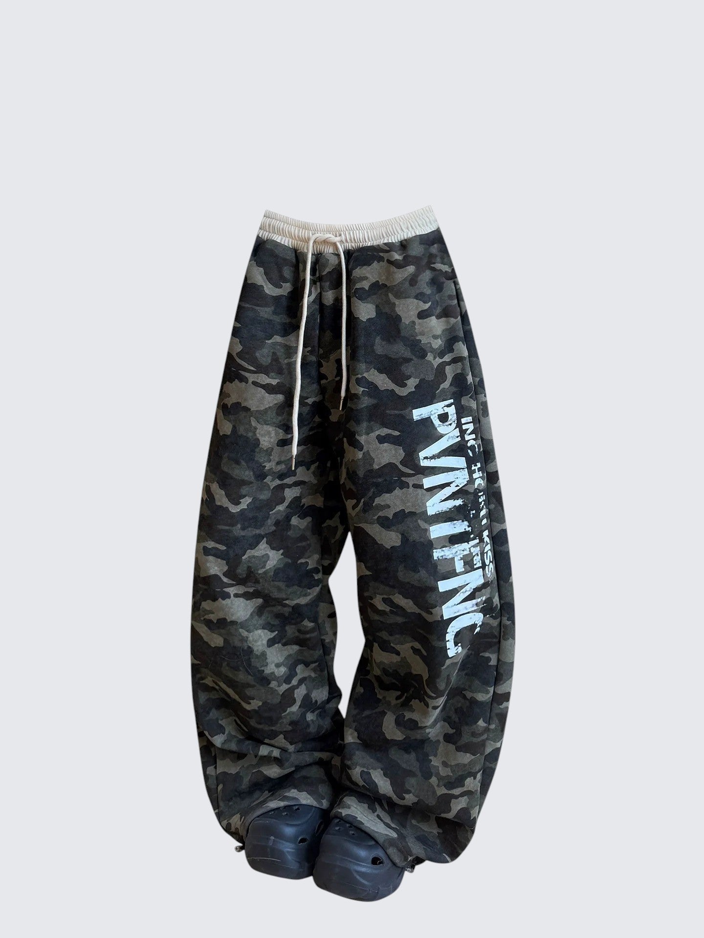Street Letter Print Camo Wide Pants