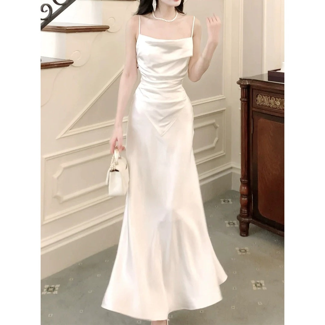 French Two-Piece Look Satin Waist Gown Dress