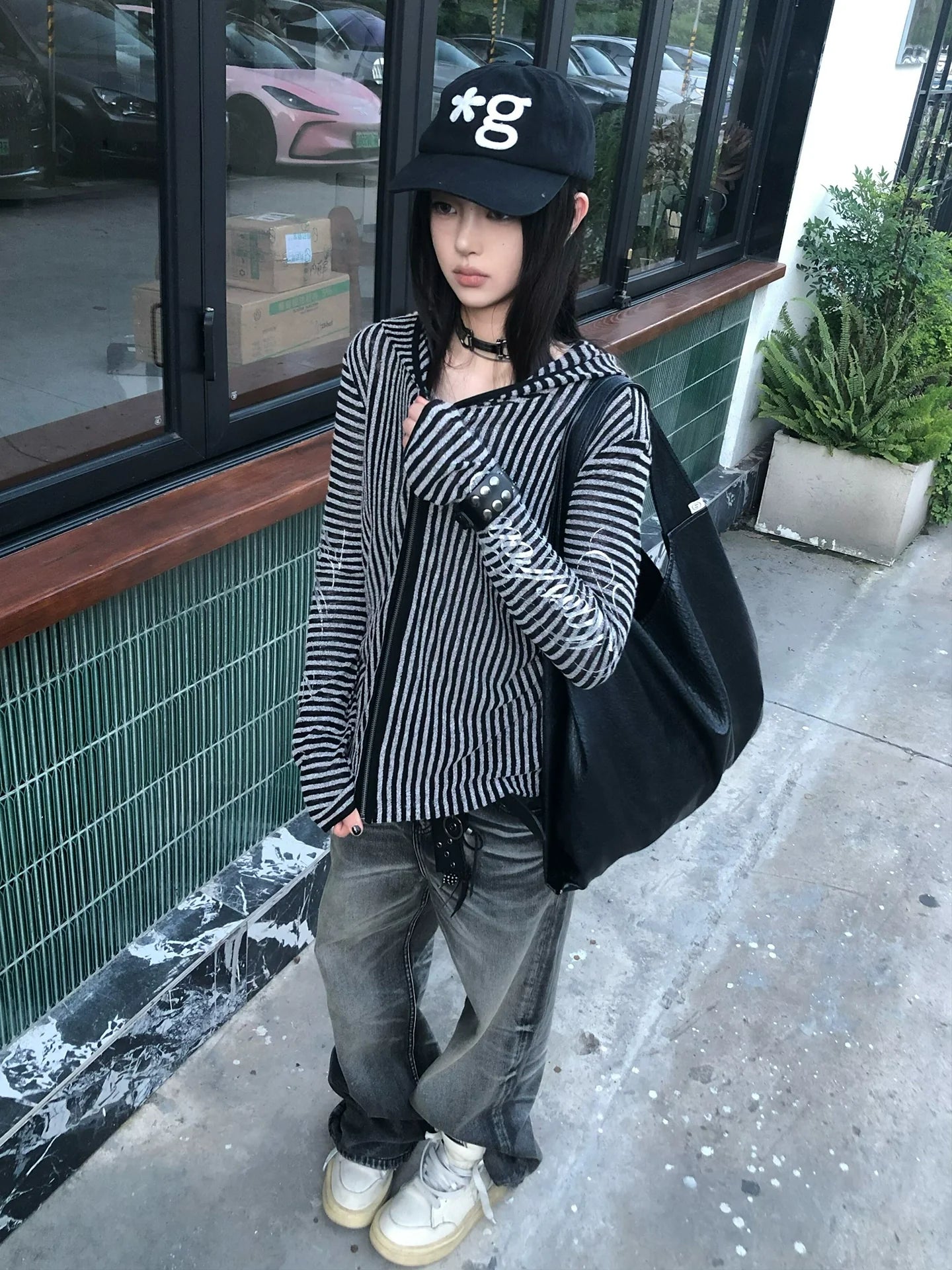 Y2K Stripe Hooded Cardigan