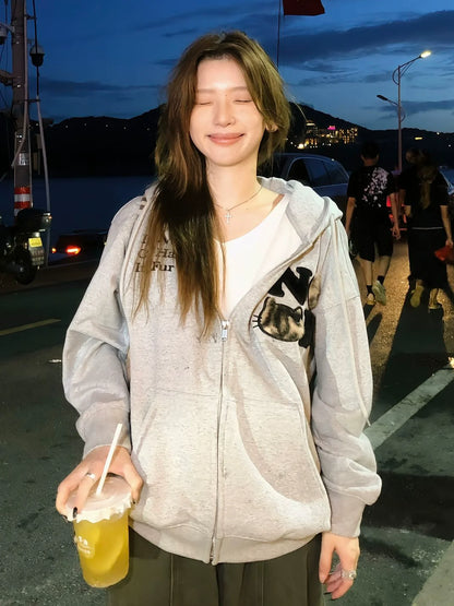 Retro Leopard Fur Cat Embroidered Hoodie