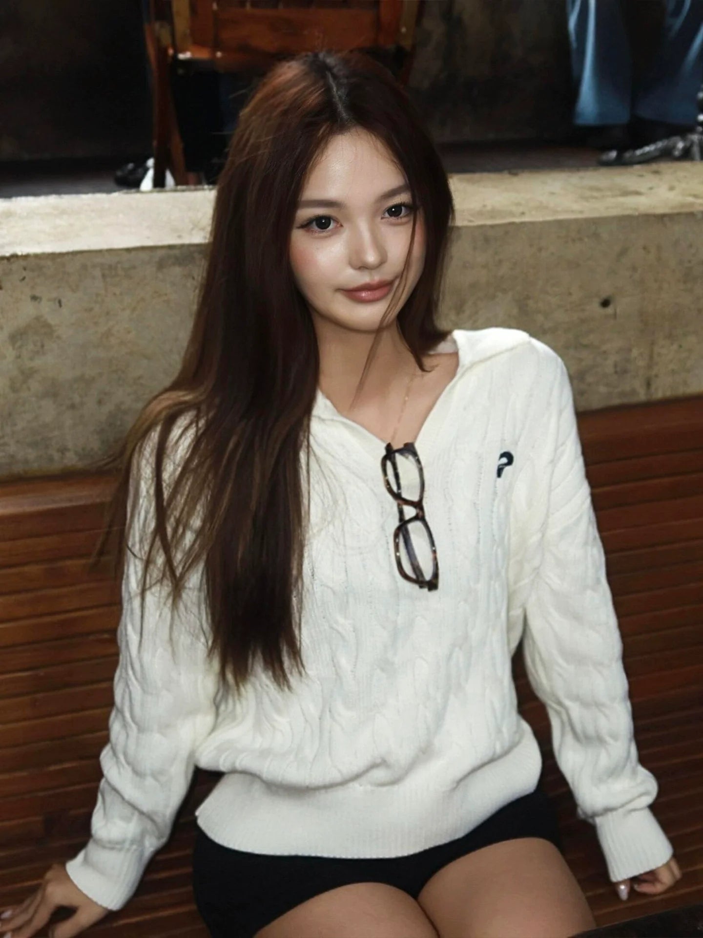 Cable Knit V Neck Loose Sweater Retro College Style Top