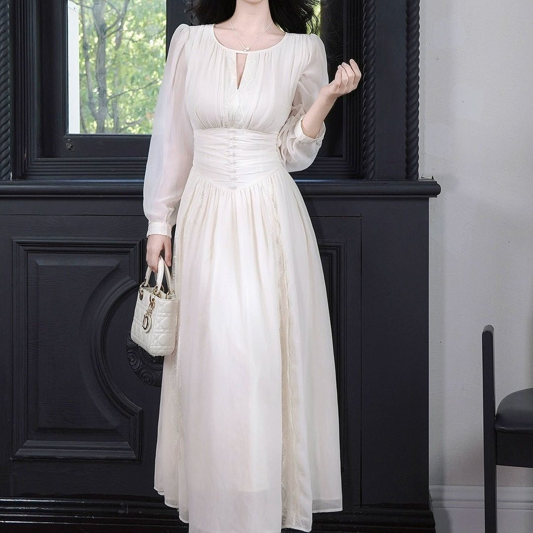 French Early Autumn Long Sleeve Chiffon Gown Dress