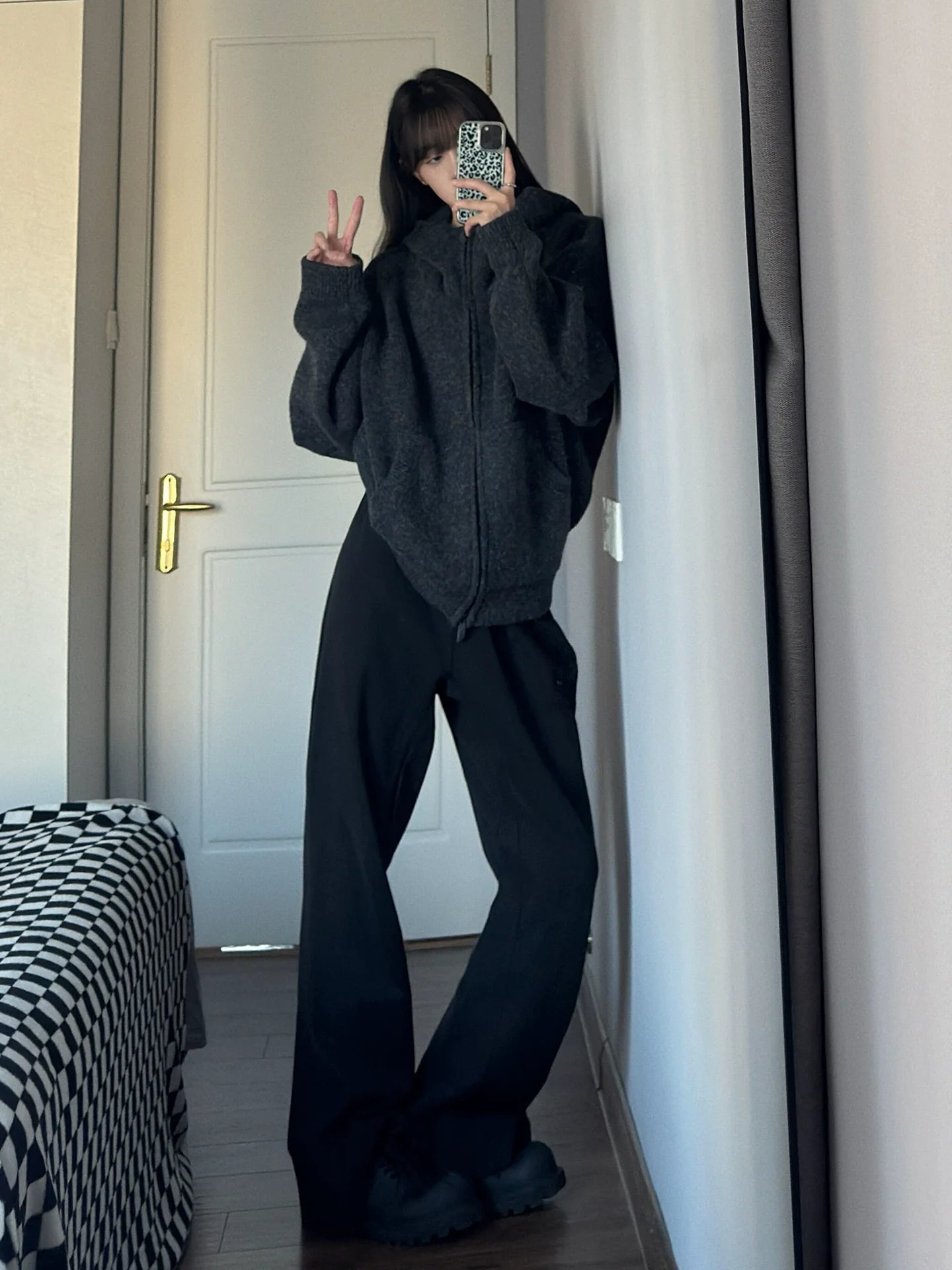 Oversized Hooded Knitted Cardigan Thick Loose Sweater Top