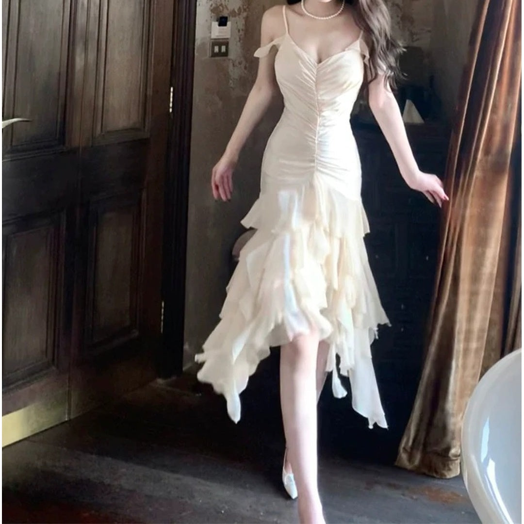 Pearlescent Halter Neck Fairy Gown Prom Dress