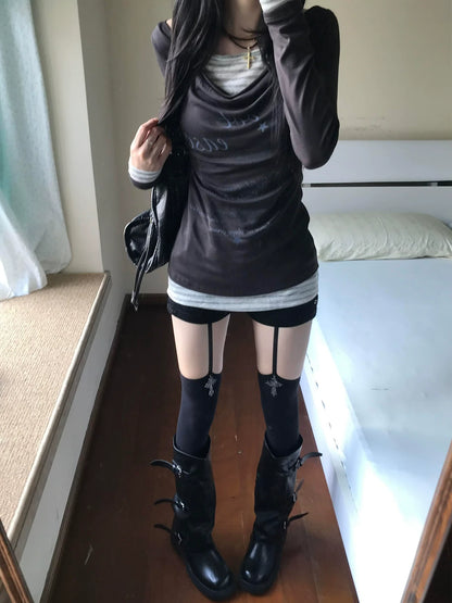 Korean Tencel Drape Neck Layered Tee Slim Fit Lightweight Sunproof Top