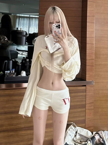 American Vintage White Long Sleeve Tee Autumn Cozy Loose Base Layer Top