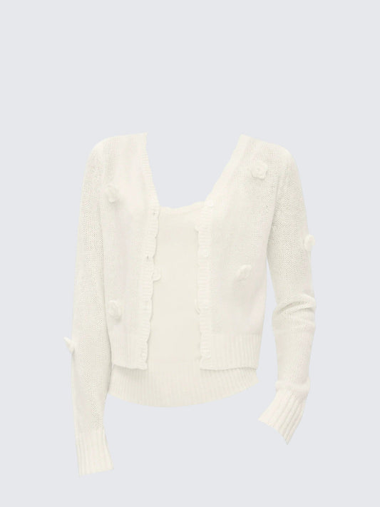 Floral Knit Cardigan Two-Piece Set Women