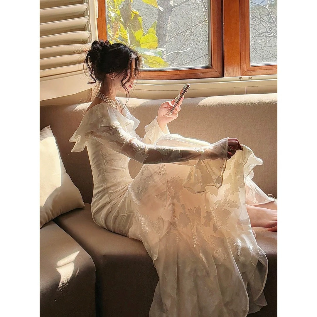 Mermaid Butterfly Jacquard Gown Prom Dress