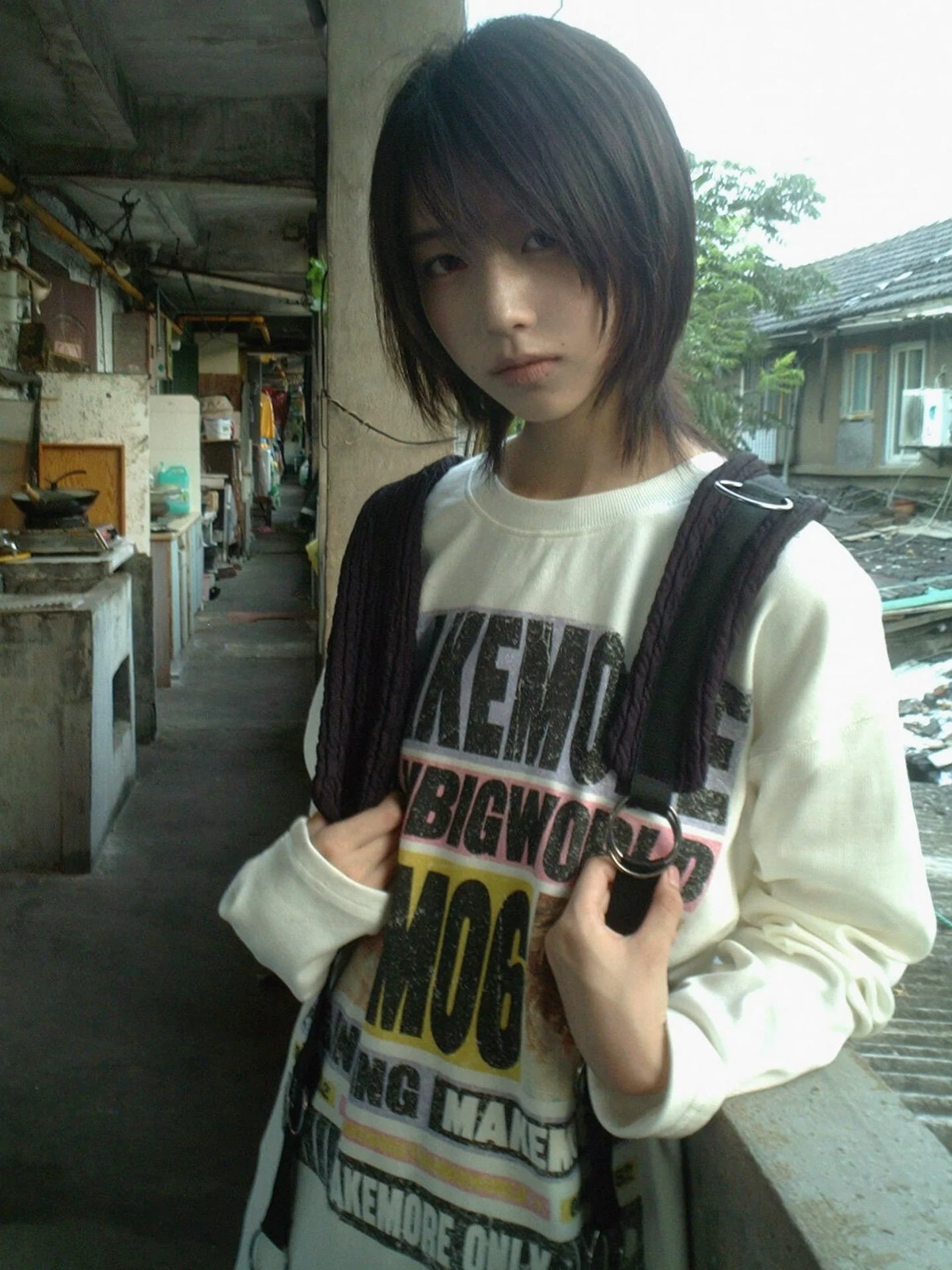 American Street White Long Sleeve Tee Autumn Colorblock Letter Print Loose Fit Base Top