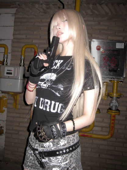 Y2K Skull Short Sleeve Top for Summer