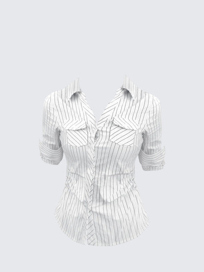 Striped V Neck Shirt Women