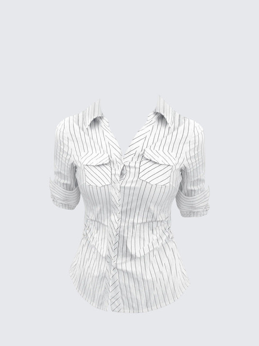 Striped V Neck Shirt Women
