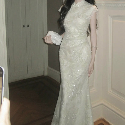 Vintage Sleeveless Modified Cheongsam Gown Dress