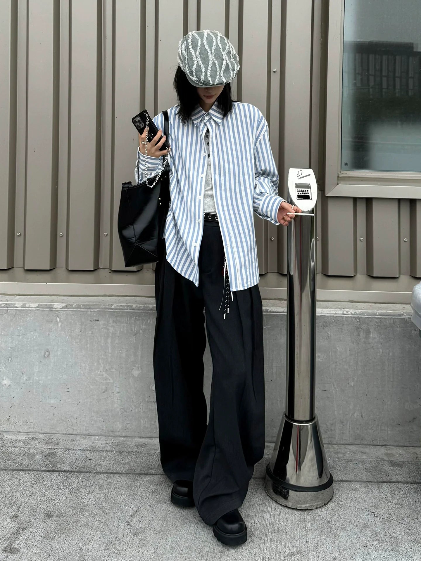 Nautical Blue White Stripe Shirt Jacket  Early Autumn Old Money Loose Long Sleeve Outerwear