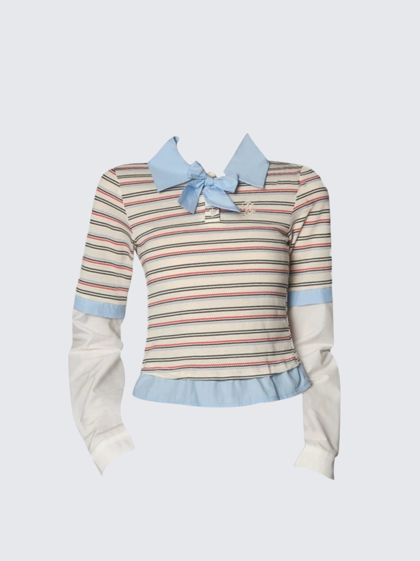 Korean Faux Two-Piece Striped Collar Knit