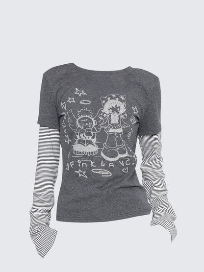 American Vintage Striped Fake Two-Piece Tee