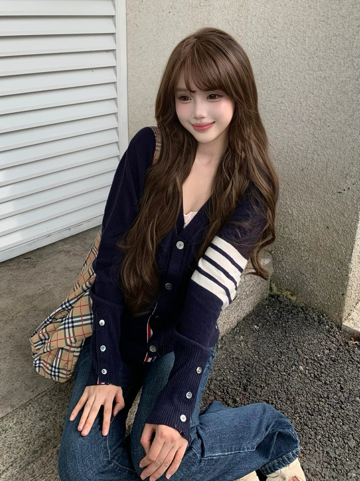 Preppy Striped Knit Cardigan Autumn-Winter Slim Fit Sweater Old Money Chic Top