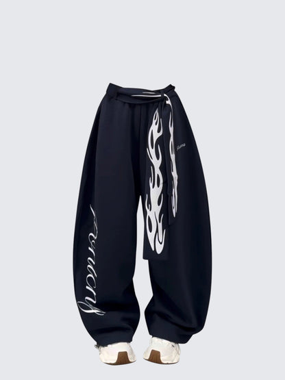 Vintage Flame Letter Casual Sweatpants