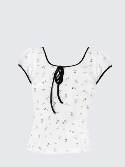 Korean Floral Square Neck T-Shirt