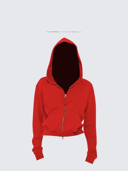 Red Heavy Zip Sweatshirt Jacket Women