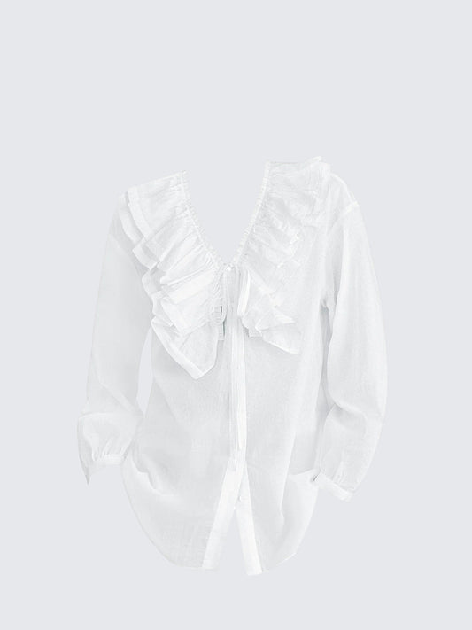 French Lace White Blouse Women