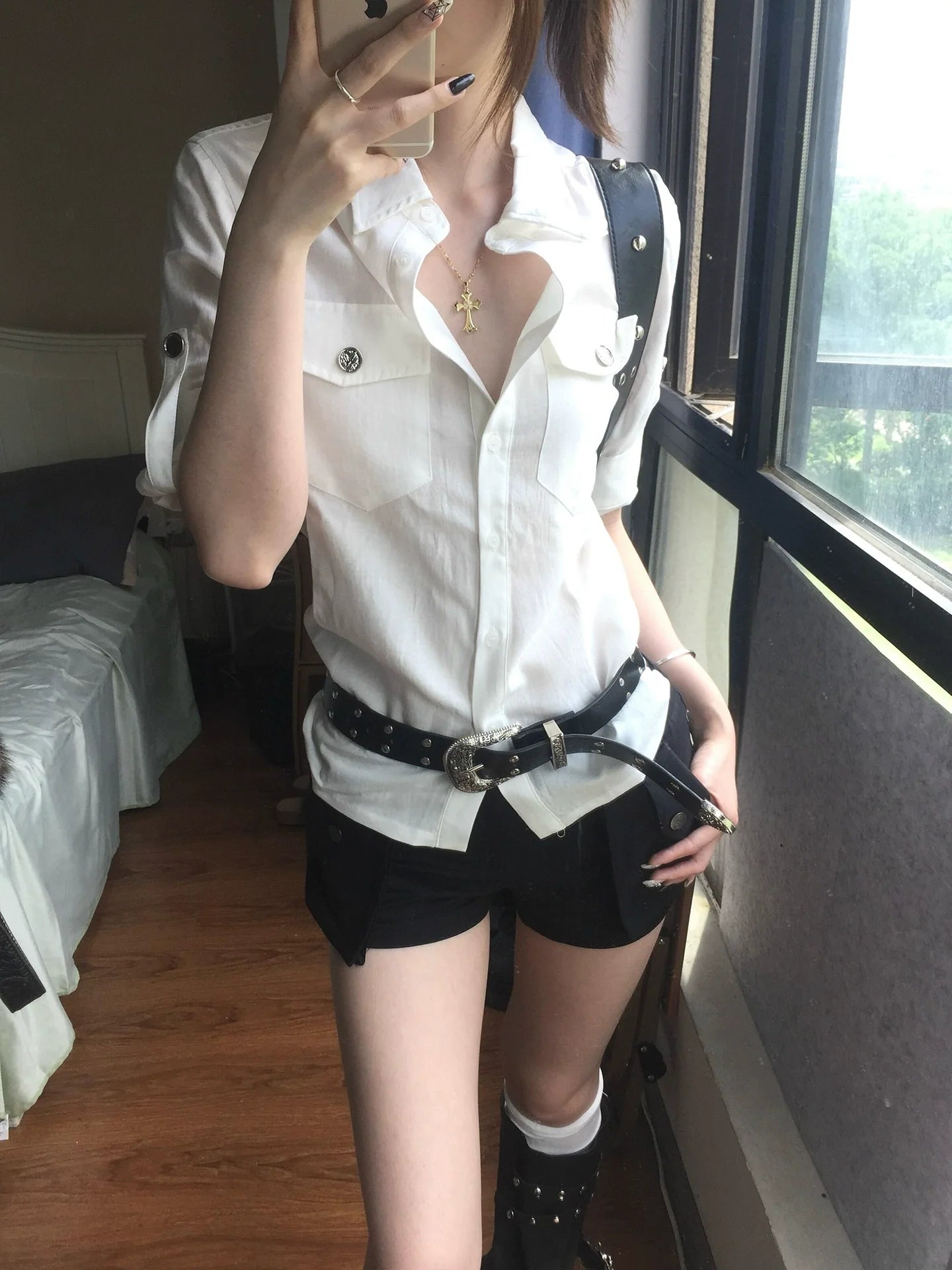 Relaxed Fit White Short Shirt