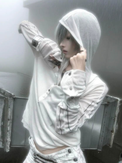 Subculture Hooded Two-Layer Long Sleeve Tee Visual Kei Slim Top