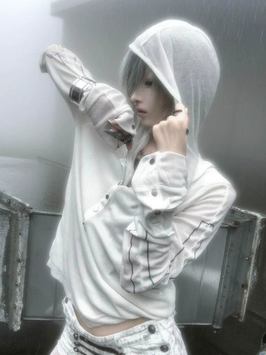 Subculture Hooded Two-Layer Long Sleeve Tee Visual Kei Slim Top