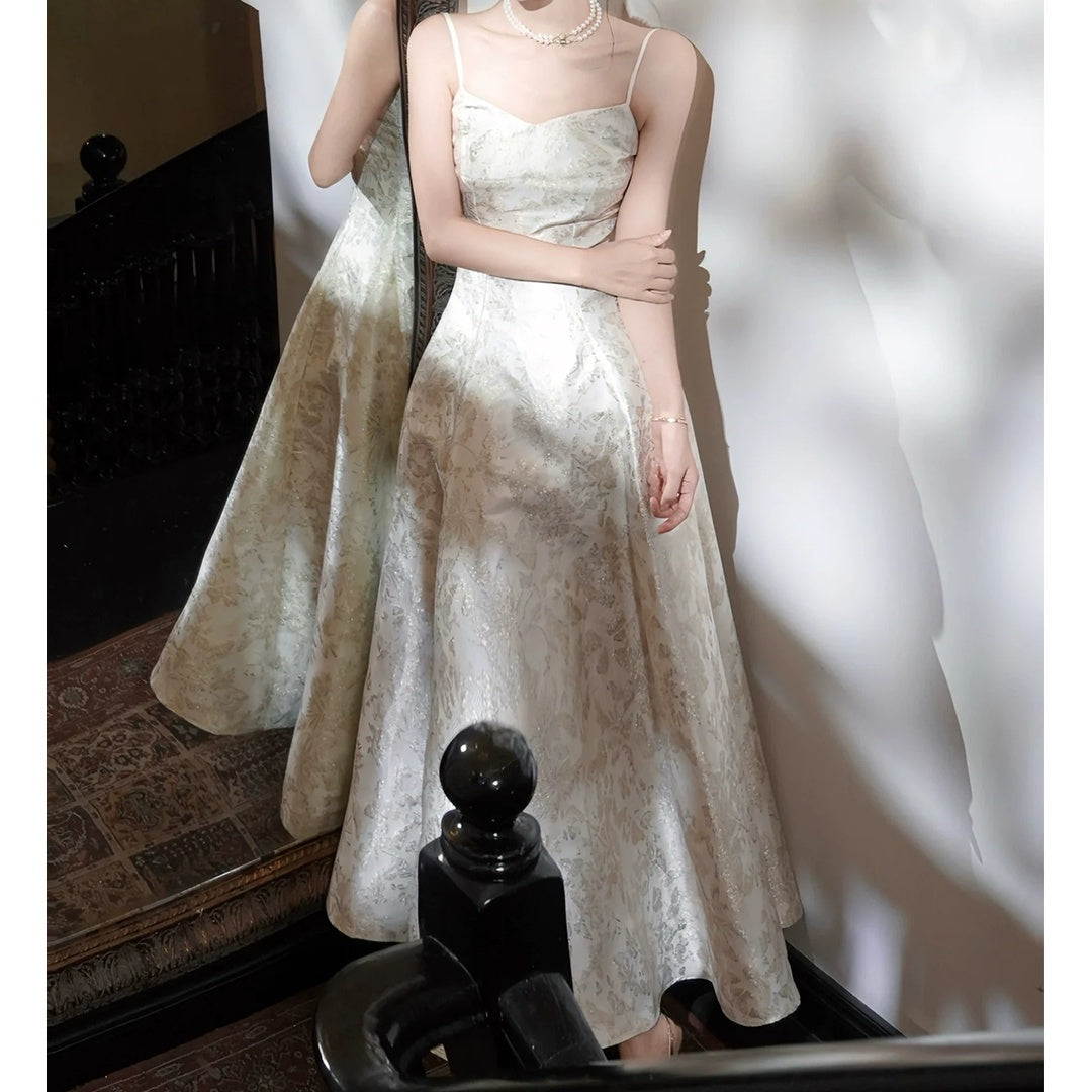 French Vintage Sleeveless Backless Waist Gown Dress – Elegant Party Dress