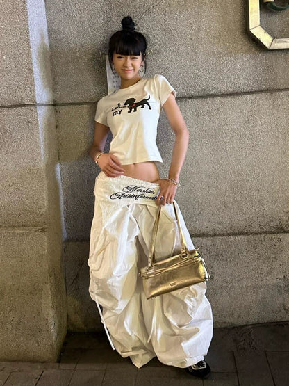 Retro White Layered Cargo Pants