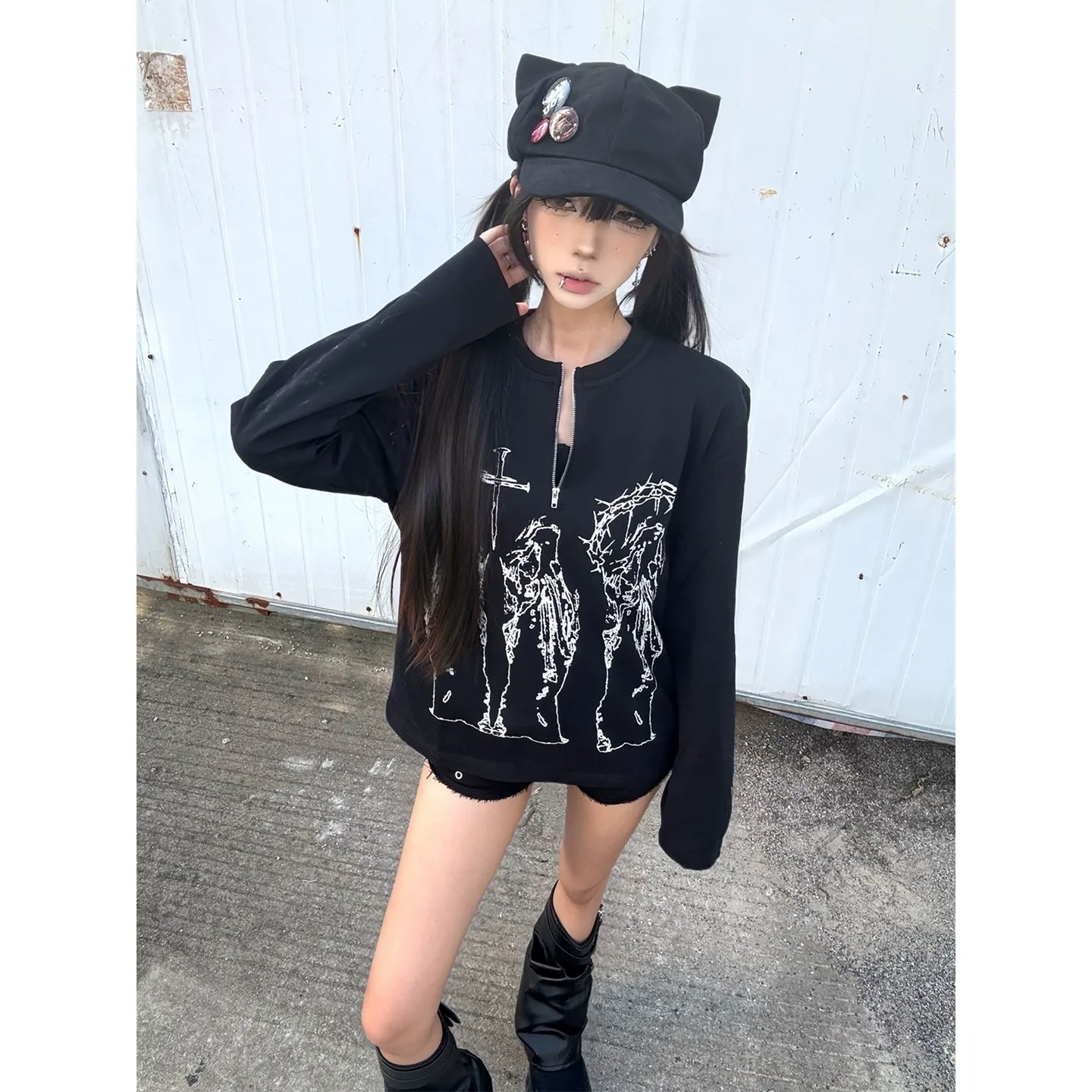 Visual Kei Cross Half Zip Tee