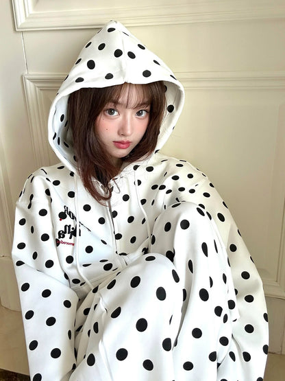 Retro Polka Dot Embroidered Hoodie