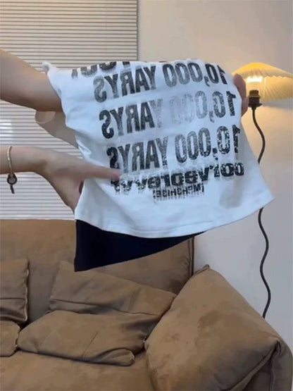 White American Vintage Fake Two-Piece Off-Shoulder Halter Y2K T-Shirt